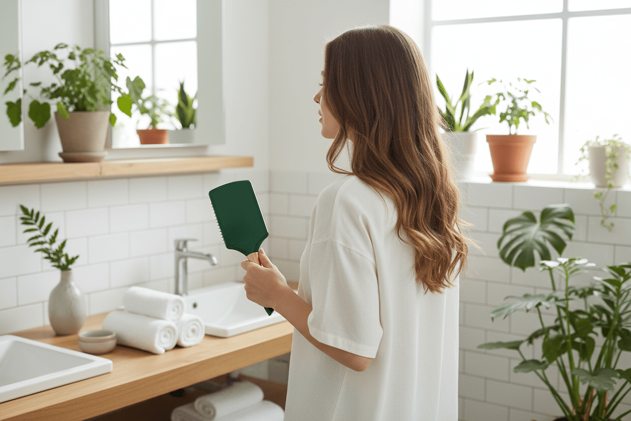 Elegant green hair brush for soft detangling