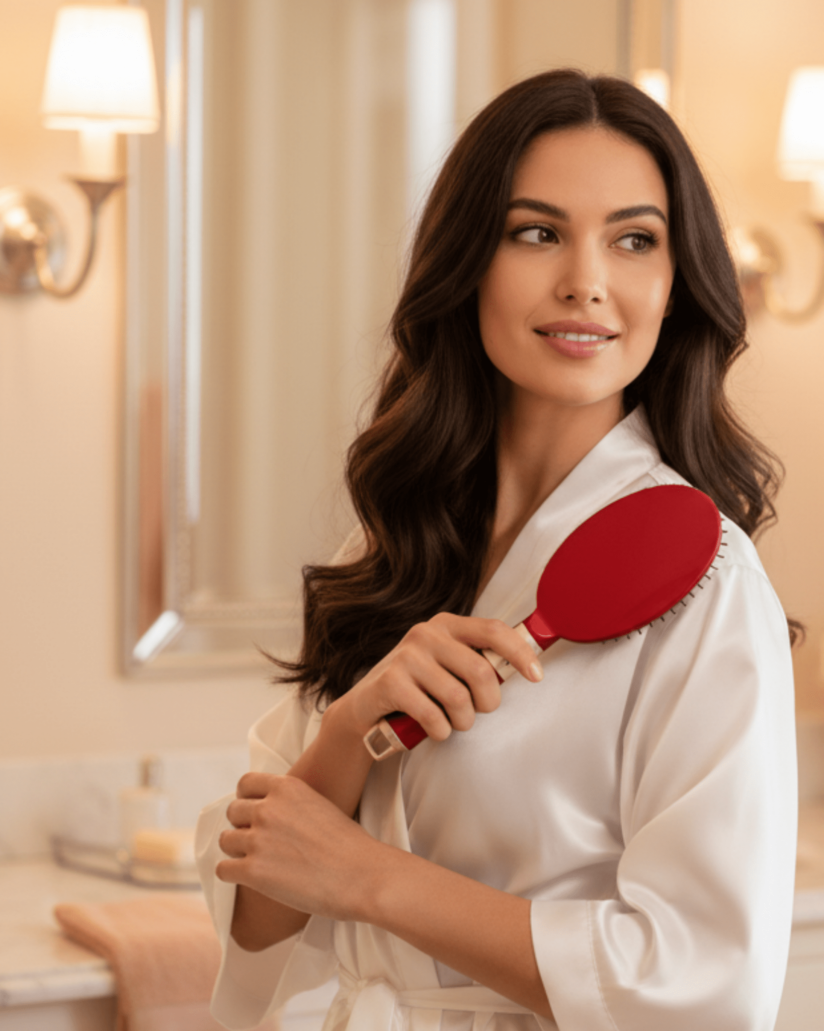 Premium red round hair brush for soft shiny hair