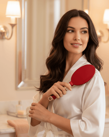 Premium red round hair brush for soft shiny hair